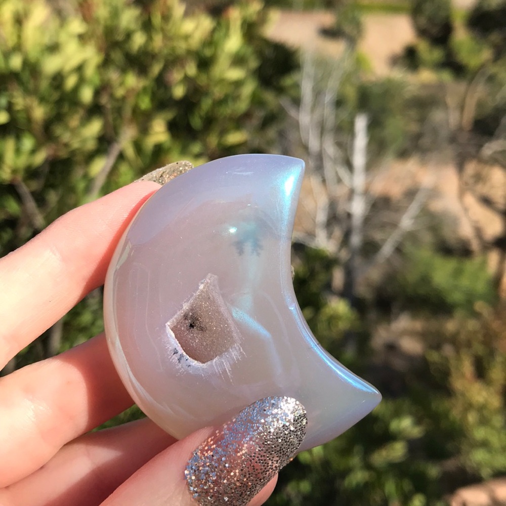 Aura Agate Crystal Druzy Moon